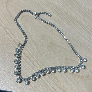 Kramer Vintage women Silver plated clear rhinestone necklace 18”